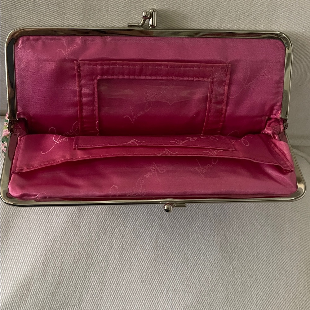 Vera Bradley Pinwheel Pink Double Kiss Lock Clutch, ID, Credit Cards, Zip Pocket - Picture 4 of 4
